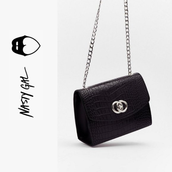 Nasty Gal Handbags - Croc Today Faux Leather Crossbody Bag